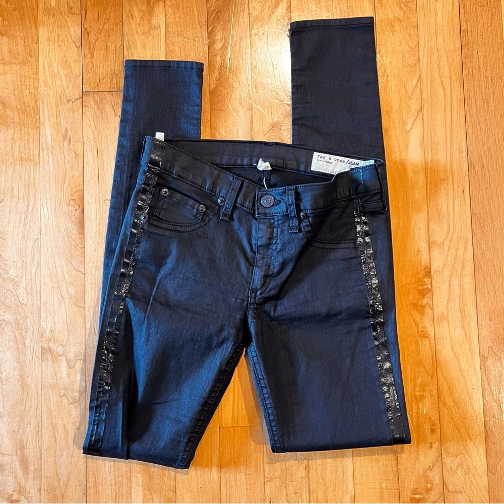 | rag & bone | for Intermix coated black skinny jeans legging in navy seal wash